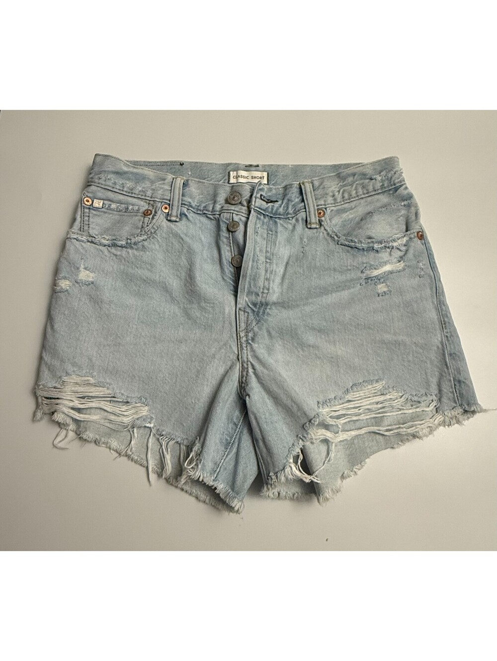 AE77 Buttonfly Classic Denim Shorts Women Distressed High Rise Cutoff - 26